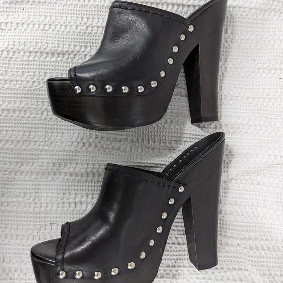 NWOT! BLAKE SCOTT! BLACK LEATHER SILVER STUDDED PLATFORM CLOGS! SZ 7.5M - Picture 5 of 8
